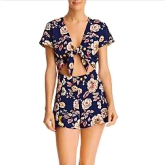 NWT Bloomingdale’s Exclusive AQUA Tie-Front Floral Romper - Picture 1 of 7